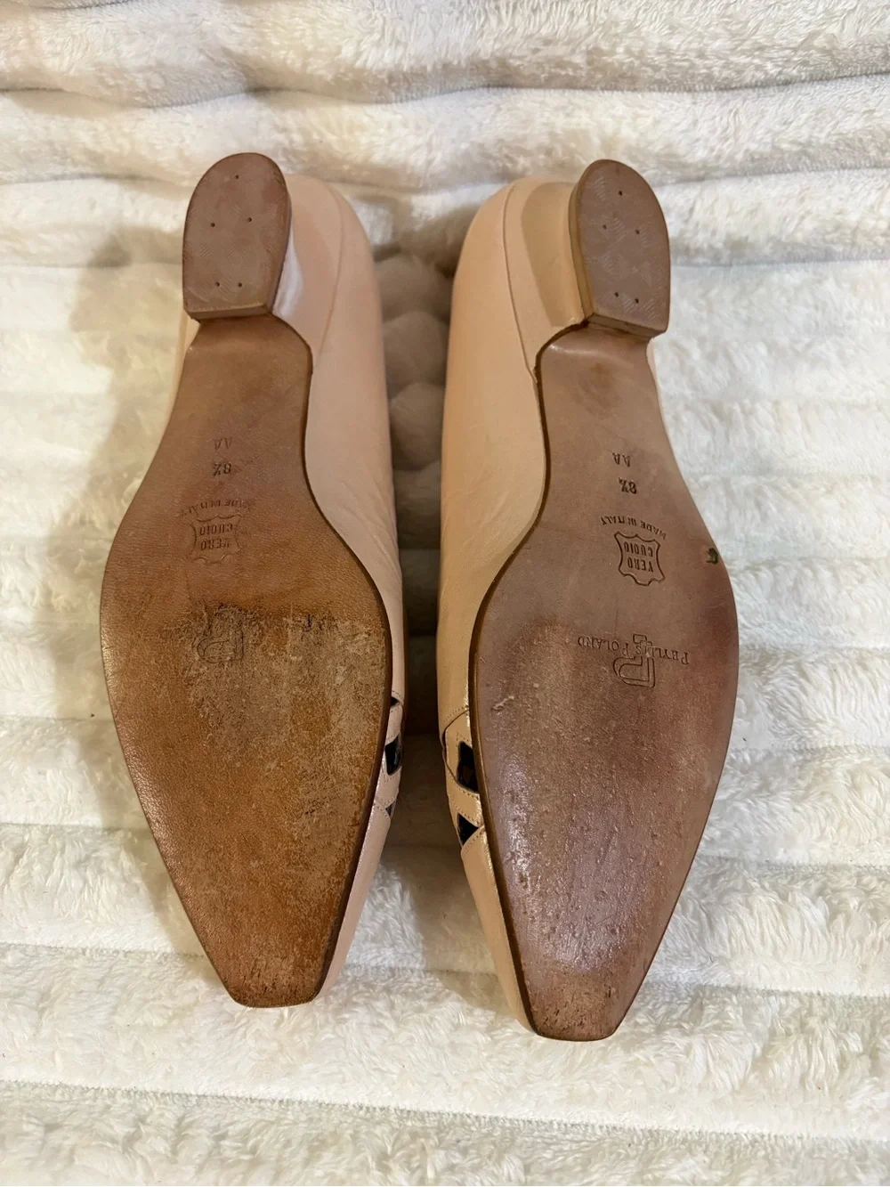 Vintage Phyllis Poland Blush Pink Pointed Toe Flats with Lattice Detail 8.5
